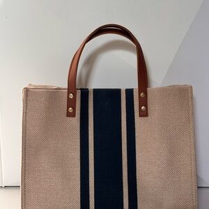 Navy and Beige Striped Tote Bag